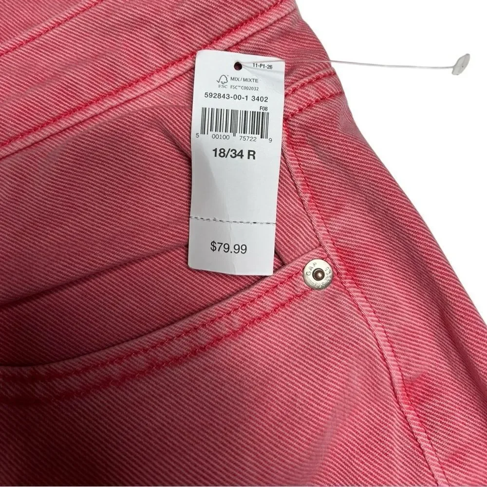 Gap Denim Women’s High Rise Wide Leg Raw Hem Jeans Pink Size 18 34 NWT - Picture 4 of 11